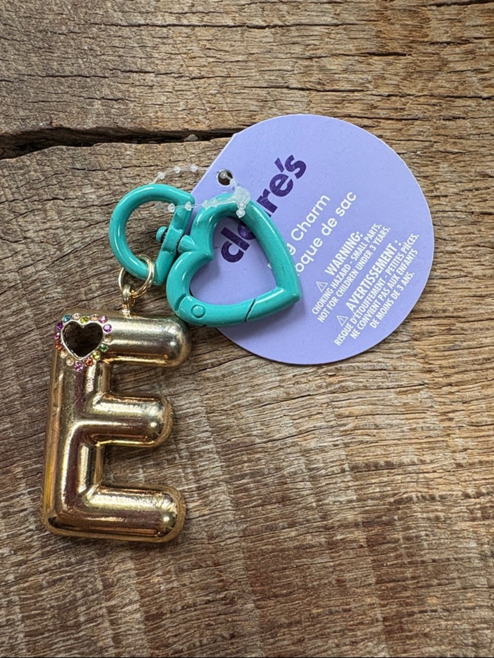 ☀️ 5/25 ☀️ Claire's Gold Letter E Keychain with Teal Heart Clip